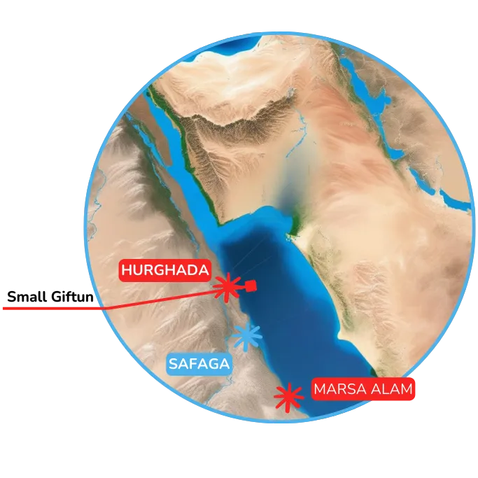 A map highlighting underwater diving sites near the coast, with locations marked for El Fanadir and other reefs.